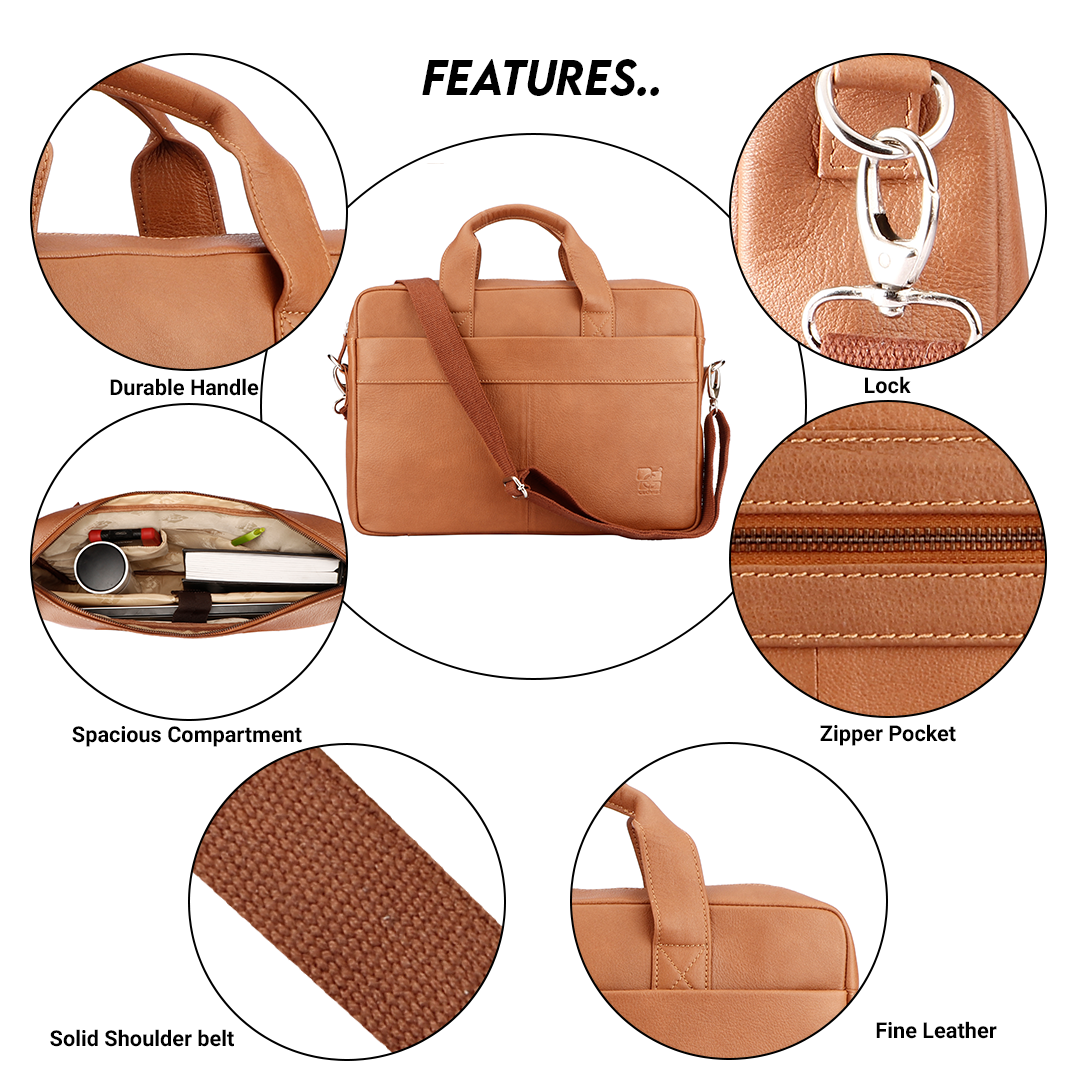 Natural Tan Color Leather Briefcase