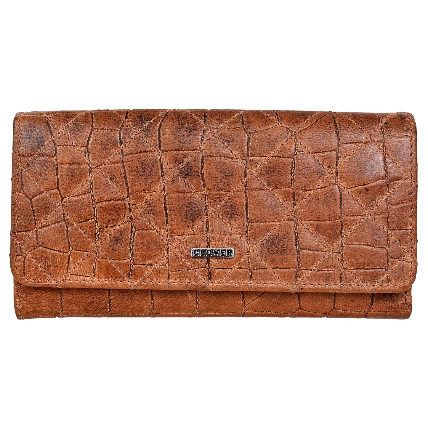 Quilting Pattern Waxy Brown Croco Finish Clutch