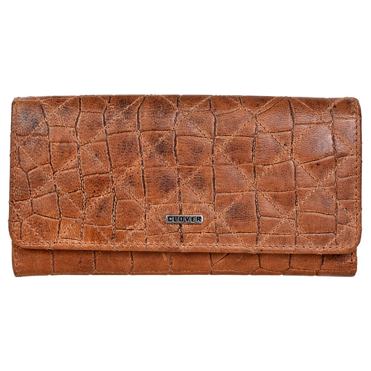 Quilting Pattern Waxy Brown Croco Finish Clutch