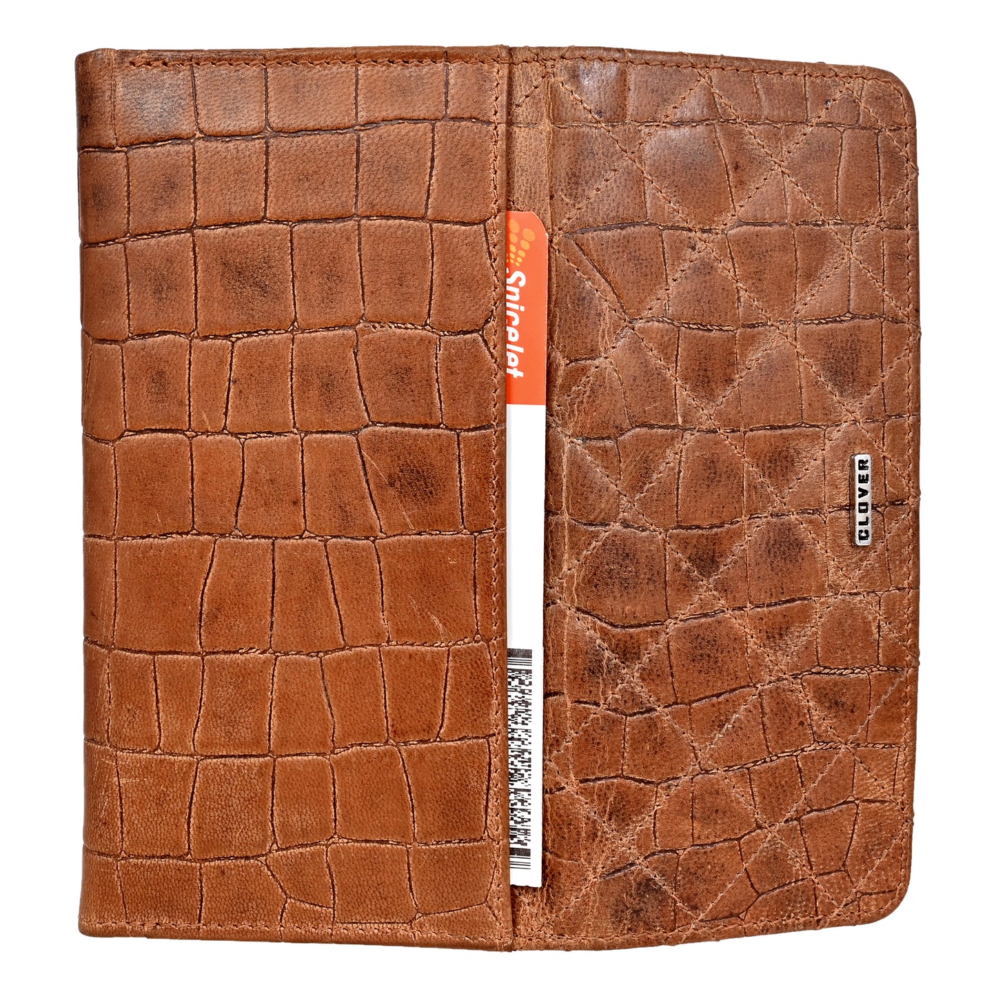 Quilting Pattern Waxy Brown Croco Finish Clutch