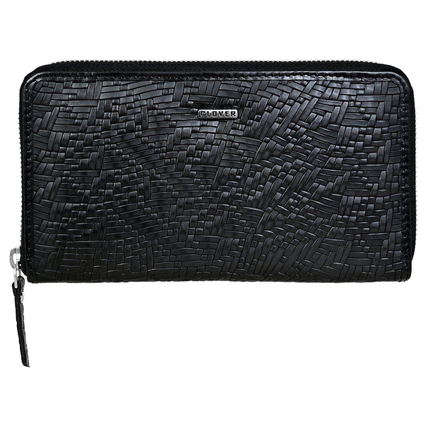 Mat Pattern Black Grain Leather Zip Around Clutch