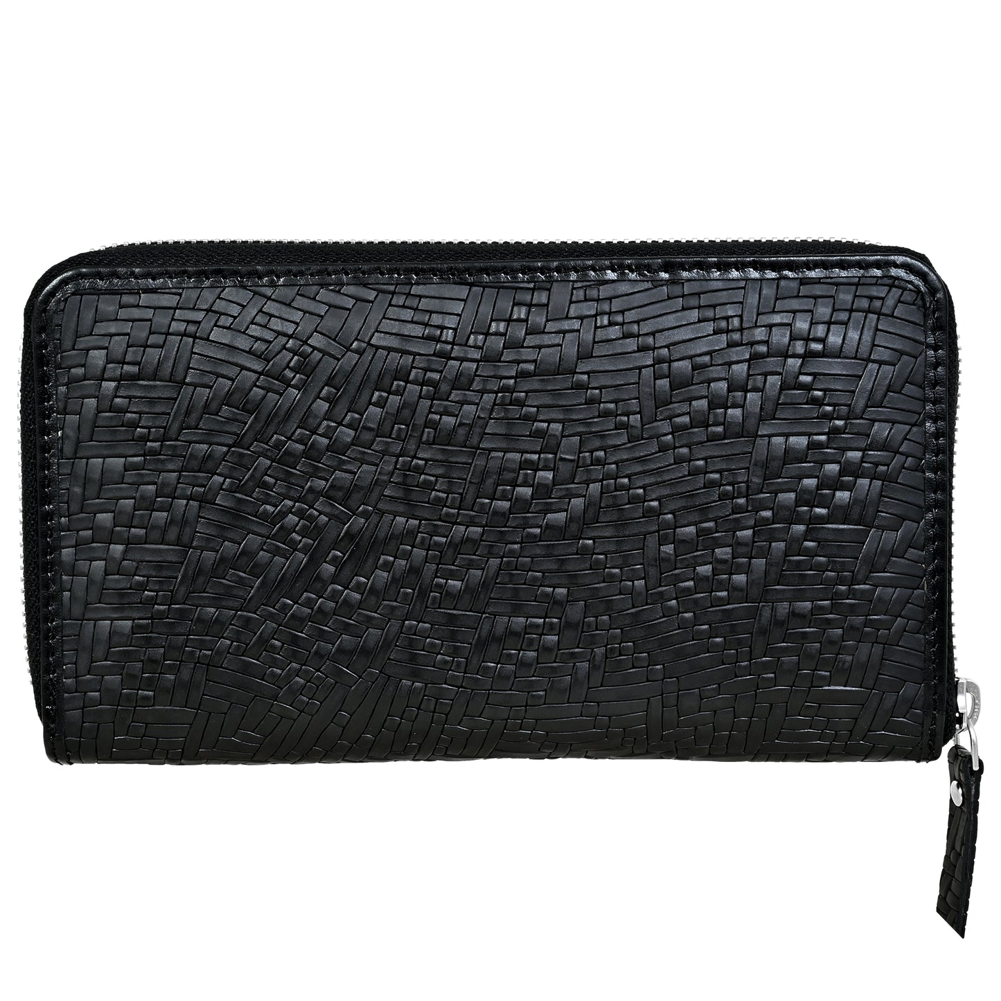 Mat Pattern Black Grain Leather Zip Around Clutch