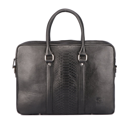 Leather Briefcase with Trolly Sleeve with Snake Pattern