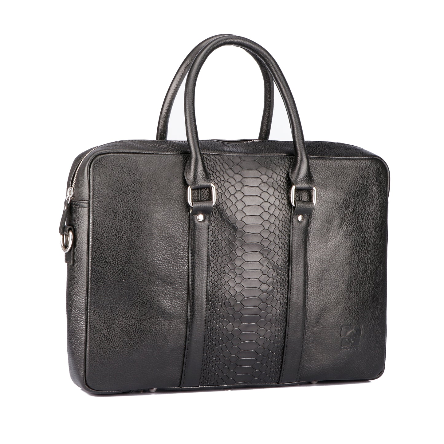 Leather Briefcase with Trolly Sleeve with Snake Pattern