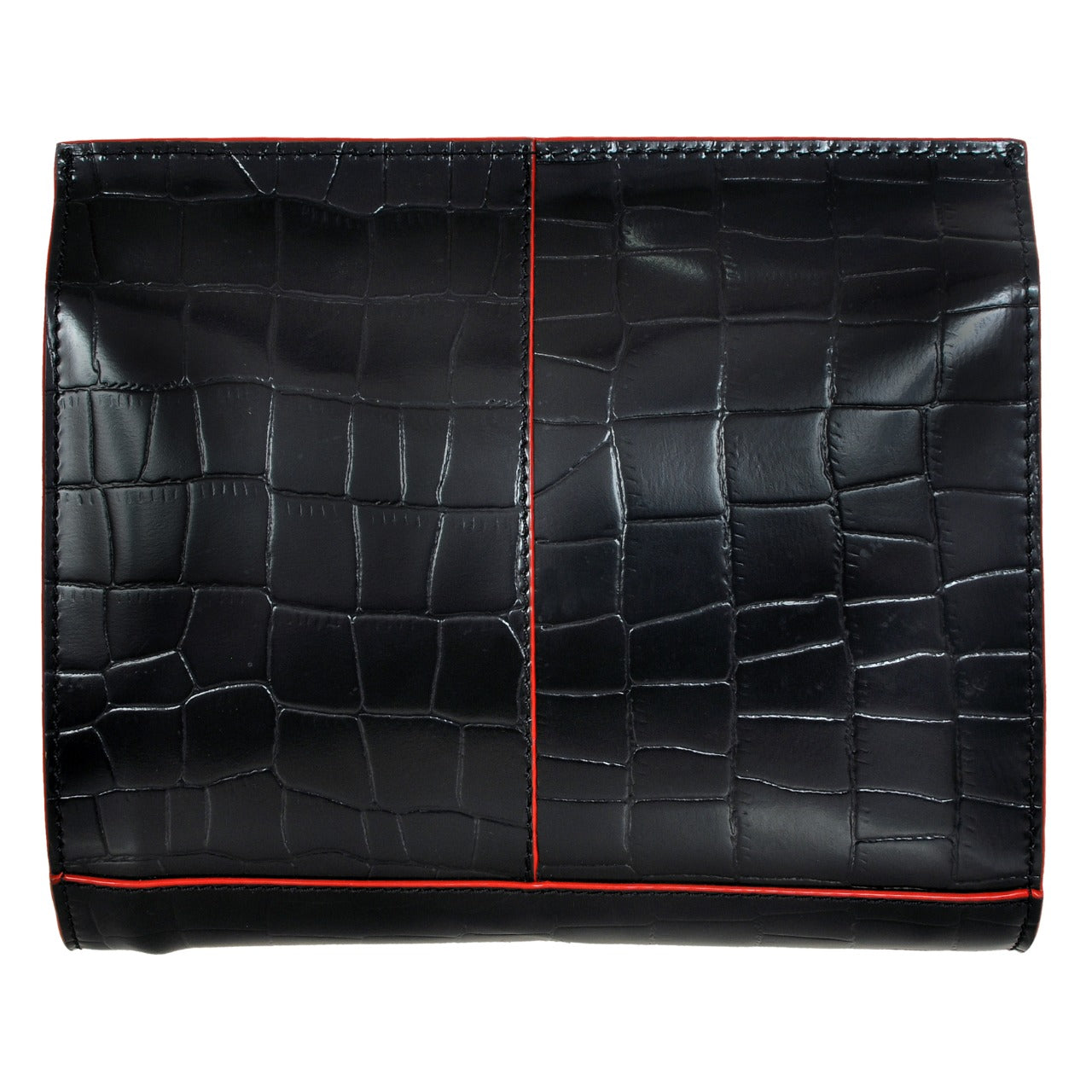 CLOVER Leather Sling Bag for Women (Black Patent Croco Finish with Red Edges)