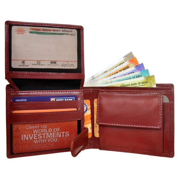 Men's Wallet, Full Grain Leather, Bi-Fold, 6 Card Slots with Coin Pocket, RFID Protected | Clover - Image 3