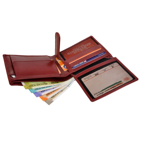 Men's Wallet, Full Grain Leather, Bi-Fold, 6 Card Slots with Coin Pocket, RFID Protected | Clover - Image 4